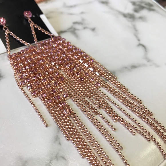 ‼️ Pink Rose Gold Rhinestone Earrings Necklace - Picture 2 of 8